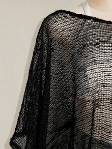 SHEIN ICON Women's Plus Size Spring/Summer Mesh Hollow-Out Apricot Top - Black - View 3