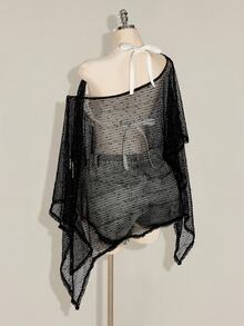 SHEIN ICON Women's Plus Size Spring/Summer Mesh Hollow-Out Apricot Top - Black - View 7