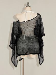 SHEIN ICON Women's Plus Size Spring/Summer Mesh Hollow-Out Apricot Top - Black - View 2