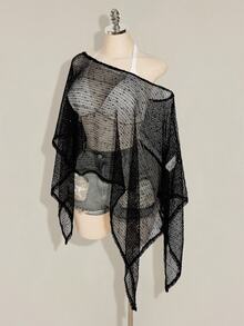 SHEIN ICON Women's Plus Size Spring/Summer Mesh Hollow-Out Apricot Top - Black - View 6