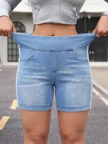 Flexra Women's Colorblock Casual Athleisure Everyday Denim Shorts Gym Beach Light Blue Summer - Blue - View 4