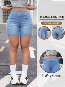 Flexra Women's Colorblock Casual Athleisure Everyday Denim Shorts Gym Beach Light Blue Summer - Blue - View 1
