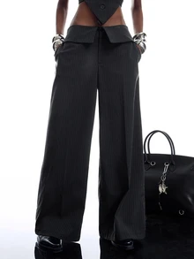 LYSMO Women's Striped Suit Pants - White - View 5