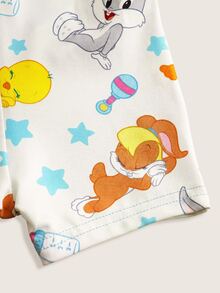 LOONEY TUNES X SHEIN Baby Girl Summer Cute Cartoon Star Print Contrast Color Short Sleeve Button-Up Romper - Blue - View 6