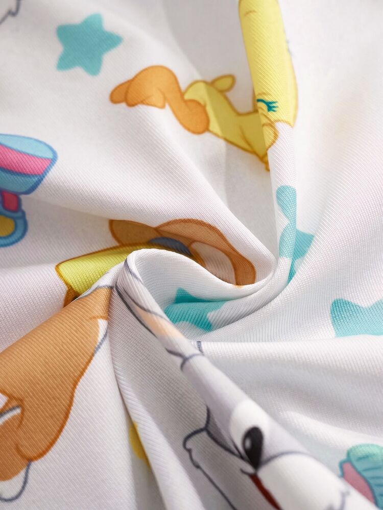 LOONEY TUNES X SHEIN Baby Girl Summer Cute Cartoon Star Print Contrast Color Short Sleeve Button-Up Romper - Blue - View 7