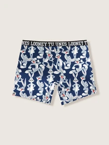 LOONEY TUNES X SHEIN Men's Cute Cartoon All-Over Comfortable Boxer Briefs For Daily Wear - Blue - View 2