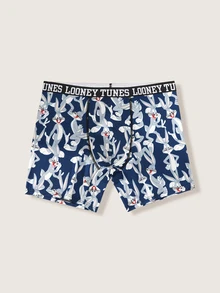 LOONEY TUNES X SHEIN Men's Cute Cartoon All-Over Comfortable Boxer Briefs For Daily Wear - Blue - View 1