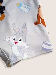 LOONEY TUNES X SHEIN 1件男婴休闲卡通图案短袖polo连体衣 - 灰色 - 查看 6