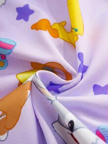 LOONEY TUNES X SHEIN 女宝宝夏季可爱卡通星星印花撞色短袖按扣连体衣 - 紫色 - 查看 7