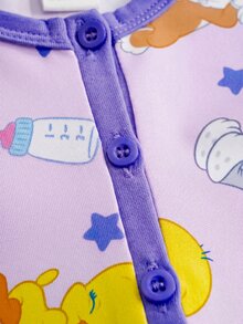 LOONEY TUNES X SHEIN 女宝宝夏季可爱卡通星星印花撞色短袖按扣连体衣 - 紫色 - 查看 4