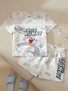 LOONEY TUNES X SHEIN 男婴睡衣套装 - 白色 - 查看 3