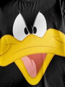 LOONEY TUNES X SHEIN 男士卡通印花圆领短袖上衣和条纹印花长裤休闲睡衣套装 - 黑色 - 查看 4