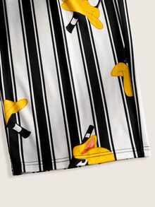 LOONEY TUNES X SHEIN 男士卡通印花圆领短袖上衣和条纹印花长裤休闲睡衣套装 - 黑色 - 查看 7