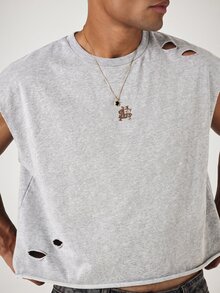 SUMWON Cropped Sleeveless Muscle Tee With Distressed Rips And Western Cowboy Back Graphic Print Summer Festival Tank Top - Grey - View 6