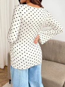SHEIN Maternity Polka Dot Print Round Neck Long Sleeve Slim Fit T-Shirt Fall - White - View 8
