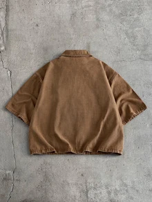 AXEPEAK Men's Washed Casual Street Loose Short Sleeve Top Vacation - Brown - View 2