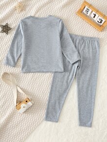 SHEIN Kids Young Boy Solid Color Minimalist Crew Neck Long Sleeve Long Pants Base Layer Underwear 2pcs Set - Grey - View 2