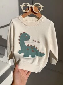 SHEIN 男嬰秋冬休閒恐龍毛衣，可愛嬰兒毛衣，白色毛衣 - 彩色 - 查看 1
