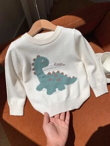 SHEIN 男嬰秋冬休閒恐龍毛衣，可愛嬰兒毛衣，白色毛衣 - 彩色 - 查看 3