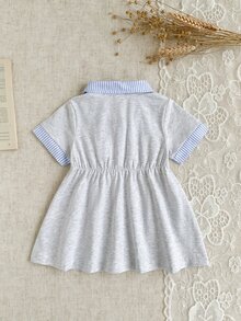 SHEIN 優雅甜美可愛極簡休閒風蝴蝶圖案女嬰洋裝 - 灰色 - 查看 4