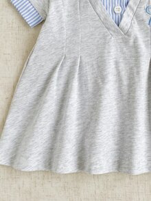 SHEIN 優雅甜美可愛極簡休閒風蝴蝶圖案女嬰洋裝 - 灰色 - 查看 8