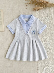 SHEIN 優雅甜美可愛極簡休閒風蝴蝶圖案女嬰洋裝 - 灰色 - 查看 3