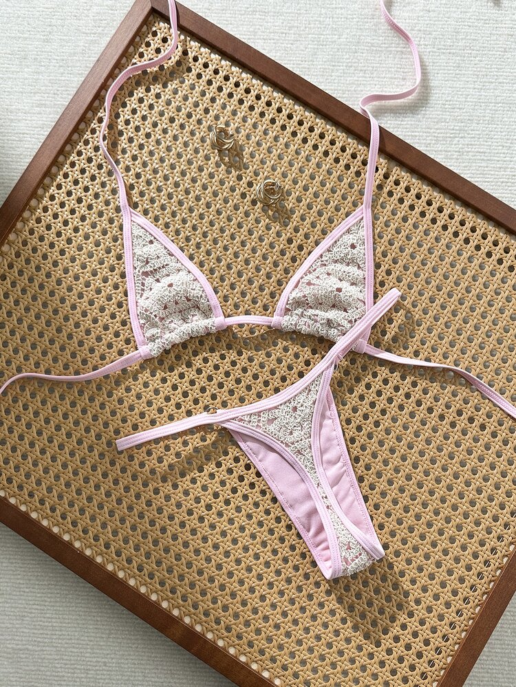 Swim SXY Set Pakaian Renang Dua Potong Wanita Musim Panas untuk Pantai dengan Model Halter Tie dan Bawahan Segitiga Seksi - MultiWarna - View 5