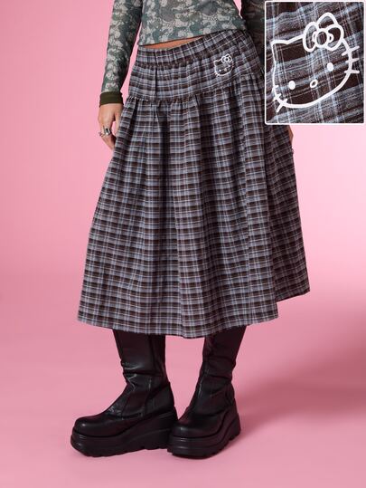 HELLO KITTY AND FRIENDS | COUREZ Midi Check Skirt With Graphic / Y2K Fall Clothes For Women Winter Clothes For Women Skirts For Women Club Outfits For Women Mini Skirt