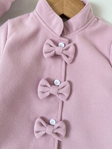 SHEIN Playful Pals 2件組 幼兒女嬰甜美粉色三重蝴蝶結長袖立領厚款生日派對冬季周歲芭蕾公主保暖帽子 - 粉色 - 查看 8