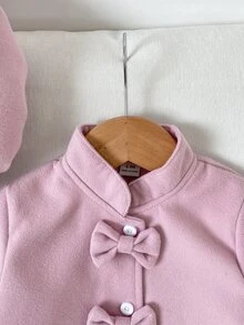 SHEIN Playful Pals 2件組 幼兒女嬰甜美粉色三重蝴蝶結長袖立領厚款生日派對冬季周歲芭蕾公主保暖帽子 - 粉色 - 查看 7
