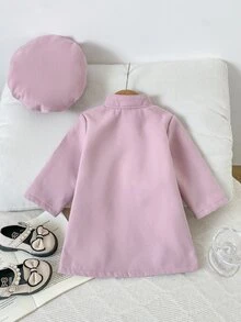 SHEIN Playful Pals 2件組 幼兒女嬰甜美粉色三重蝴蝶結長袖立領厚款生日派對冬季周歲芭蕾公主保暖帽子 - 粉色 - 查看 5
