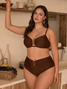 Swim Chiccia 2026 Neues Sommer Elegantes Sexy Raffiniertes Push-Up Support Große Größen Badeanzug Set Strandurlaub Braun - Braun - Übersicht 5