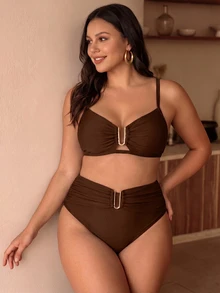 Swim Chiccia 2026 Neues Sommer Elegantes Sexy Raffiniertes Push-Up Support Große Größen Badeanzug Set Strandurlaub Braun - Braun - Übersicht 4