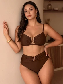 Swim Chiccia 2026 Neues Sommer Elegantes Sexy Raffiniertes Push-Up Support Große Größen Badeanzug Set Strandurlaub Braun - Braun - Übersicht 1