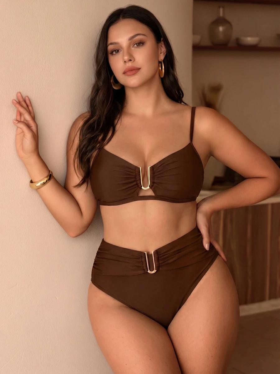 Swim Chiccia 2026 Neues Sommer Elegantes Sexy Raffiniertes Push-Up Support Große Größen Badeanzug Set Strandurlaub Braun - Braun - Übersicht 1