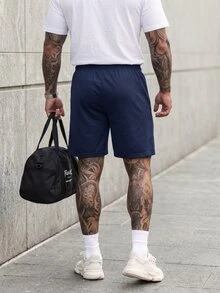 Manfinity Homme 大码男士休闲抽绳腰运动短裤 - 藍色 - 查看 2