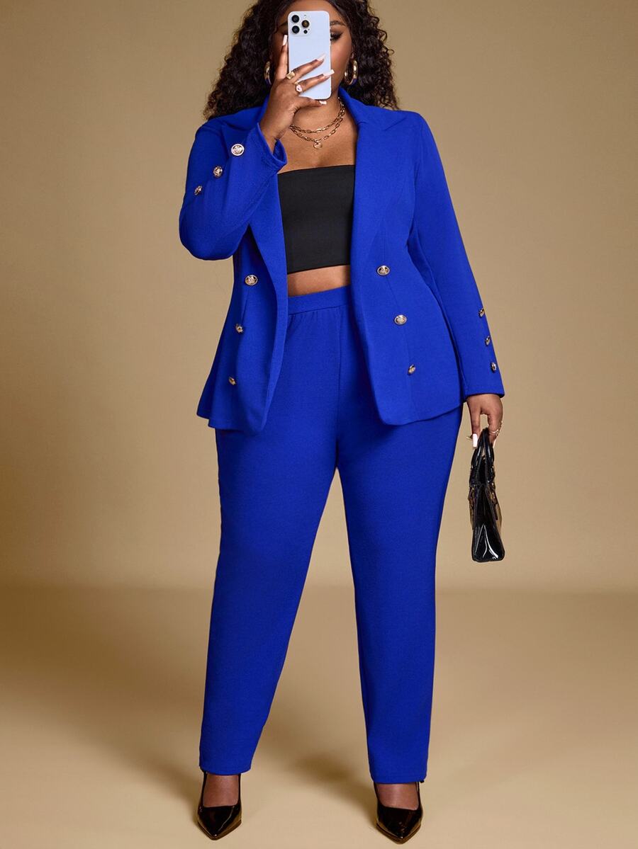 Hourglow Ceceforeign_ Autumn And Winter Elegant Red Knitted Lapel Button Long Sleeve Plus Size Faux Fur Coats Valentine's Day New Years Women Outfit, For Hourglass Body Shape, For Body Shape, For Summer - Royal Blue - View 1
