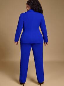 Hourglow Ceceforeign_ Autumn And Winter Elegant Red Knitted Lapel Button Long Sleeve Plus Size Faux Fur Coats Valentine's Day New Years Women Outfit, For Hourglass Body Shape, For Body Shape, For Summer - Royal Blue - View 2