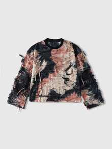 ROMWE MEN Grunge Punk Men's Distressed Wasteland Style Loose Long Sleeve T-Shirt - Multicolor - View 1