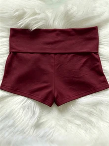 IslaSuriya 女款休閒運動風日常穿著騎士刺繡圖案短褲健身運動酒紅色夏季 - 酒紅色 - 查看 2