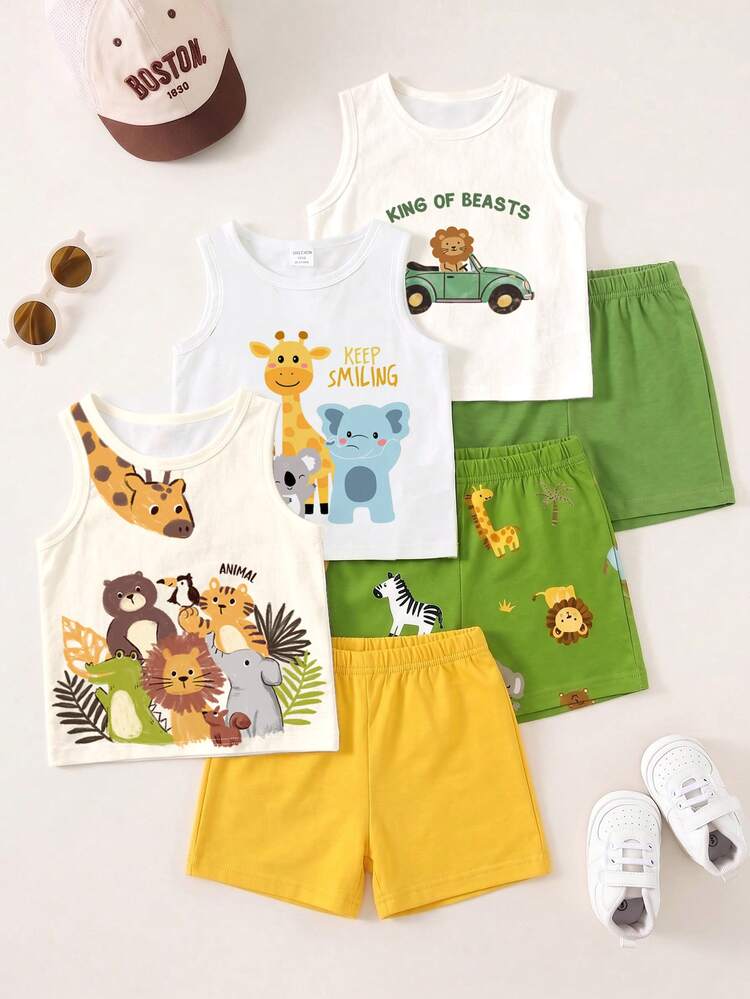 Baby Boy Casual Minimalist Tank Tops 3pcs Set Suitable For Summer - Multicolor - View 6