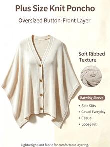 Linhara CURVE Plus Size Women Solid Color Knit Shawl Cardigan V-Neck Metal Button Suitable For Daily Casual Traditional Office Semi Formal Vacation Autumn Beige - White - View 8