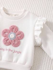 Cozy Pixies Baby Girls Pullover Sweatshirt Co-Ords, Crew Neck Pullover, Fleece Lined Long Sleeve, Colorful Floral Pattern Knitted Soft Pullover Sweatshirt, Elastic Waist Floral Print Pink Trousers, 2pcs Set, Cute And Comfortable - Pink - View 6