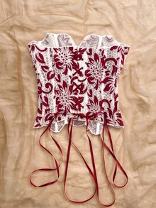 Soleia Sexy Élégant Avant-Garde Corset Bustier à Double Couche en Dentelle Ajusté avec Baleines Blanc et Bordeaux Broderie Ajourée Vêtement de Forme Sortie Soirée Été - Multicolore - Voir 2