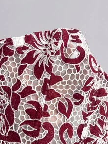 Soleia Sexy Élégant Avant-Garde Corset Bustier à Double Couche en Dentelle Ajusté avec Baleines Blanc et Bordeaux Broderie Ajourée Vêtement de Forme Sortie Soirée Été - Multicolore - Voir 7