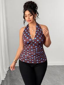 SHEIN LUNE CURVE Women's Plus Size Polka Dot Sexy Spaghetti Strap Sleeveless Top Summer Going Out Tops Going Out Tops For Women Elegant Top - Multicolor - View 7
