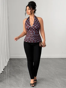 SHEIN LUNE CURVE Women's Plus Size Polka Dot Sexy Spaghetti Strap Sleeveless Top Summer Going Out Tops Going Out Tops For Women Elegant Top - Multicolor - View 4