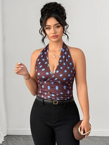 SHEIN LUNE CURVE Women's Plus Size Polka Dot Sexy Spaghetti Strap Sleeveless Top Summer Going Out Tops Going Out Tops For Women Elegant Top - Multicolor - View 6