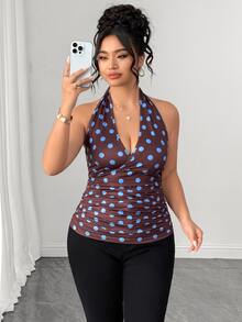 SHEIN LUNE CURVE Women's Plus Size Polka Dot Sexy Spaghetti Strap Sleeveless Top Summer Going Out Tops Going Out Tops For Women Elegant Top - Multicolor - View 8