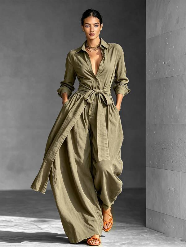 LUMIGAL Dam jumpsuit i enfärgat med knut i midjan, casual för dagligt bruk